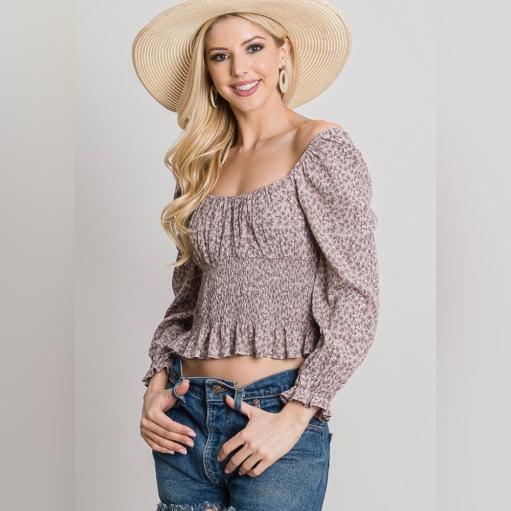 Becool Womens Floral Smocked Crop Top, Rose Dust M